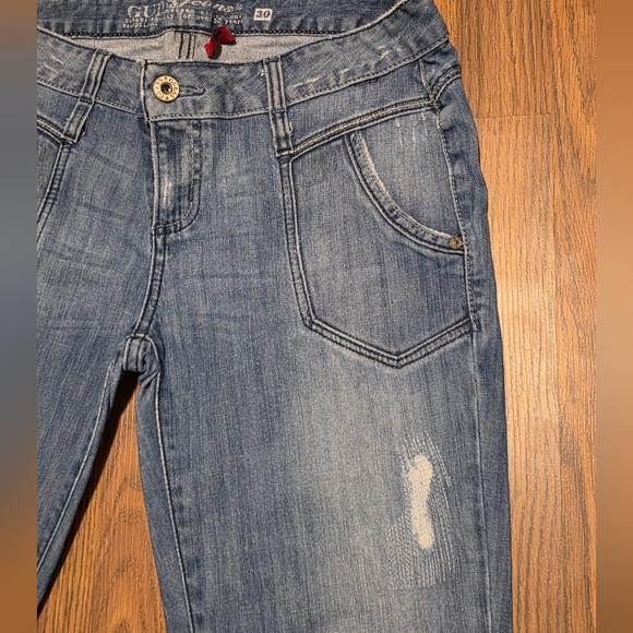Vintage Guess Daredevil Bootcut Jeans Womens 30 Distressed Blue Denim E79 - Picture 6 of 15